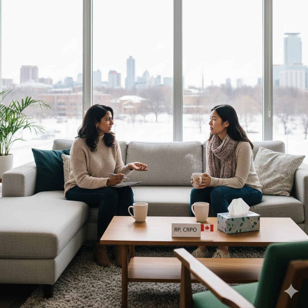 image of two women talking about how to find a therapist in Ontario